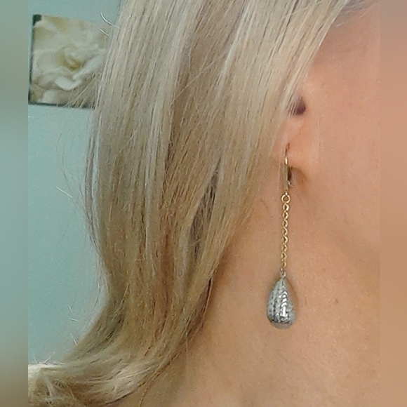 10K Gold Two tone Dangle Earrings - Picture 10 of 11